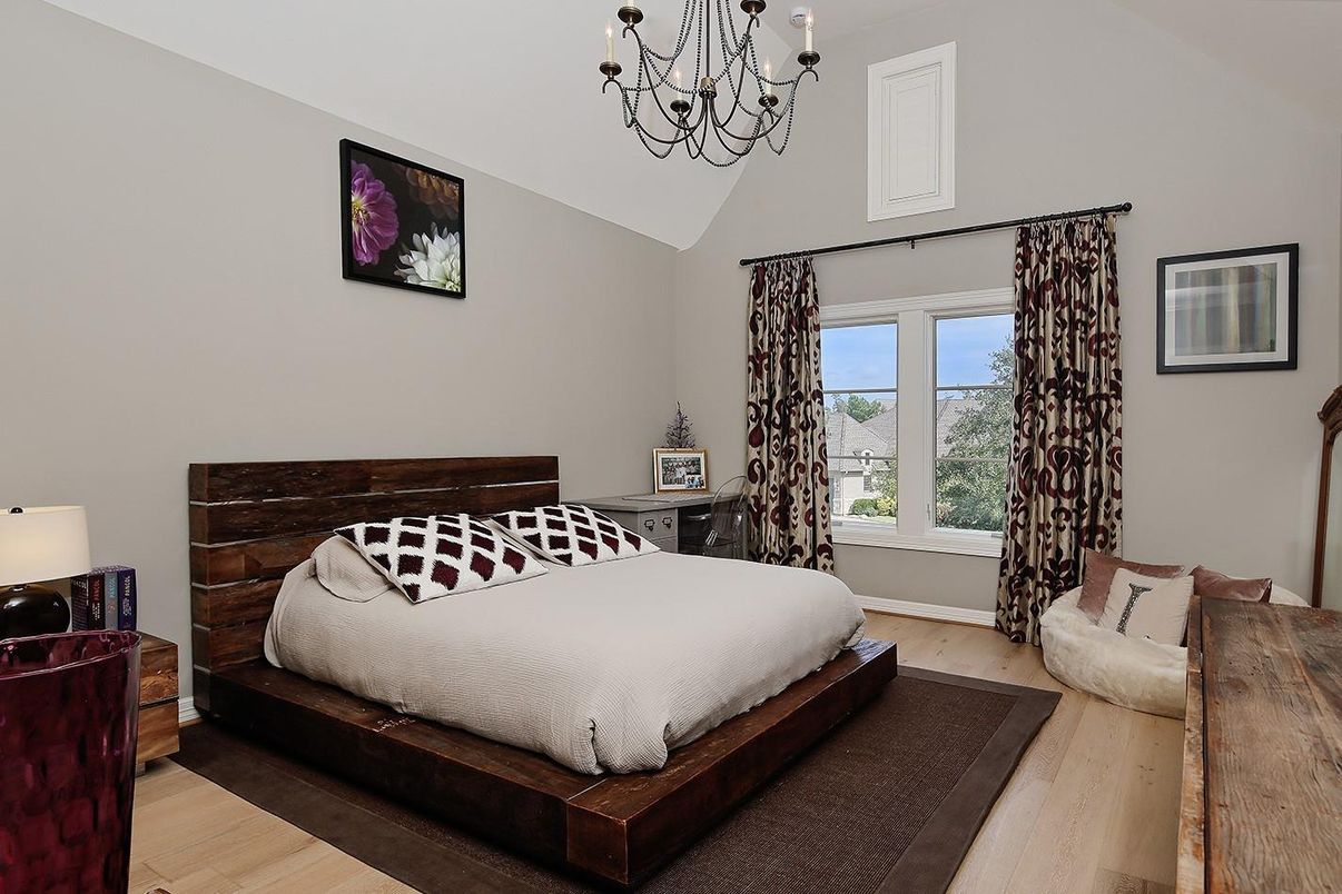 Bedroom, Chandelier, Interior, Wood Texture Flooring
