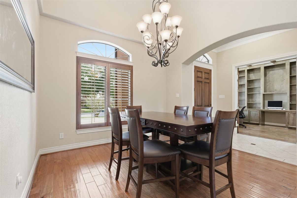 Chandelier, Dining room, Interior, Wood Texture Flooring