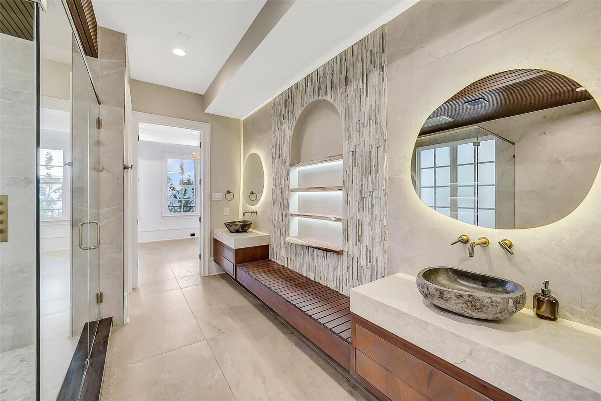 Bathroom, Dual Sink Vanities, Glass Shower, Interior, Recessed Lighting