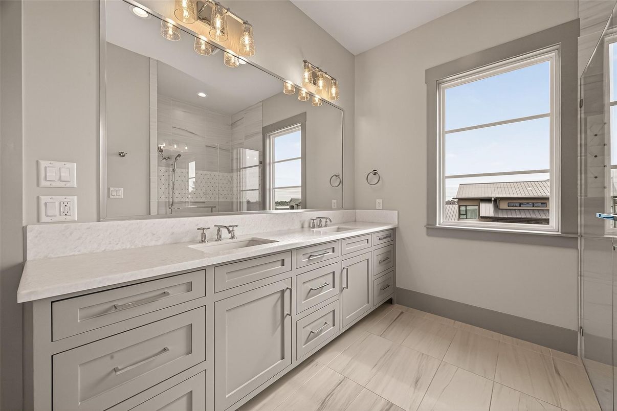 Bathroom, Dual Sink Vanities, Glass Shower, Interior