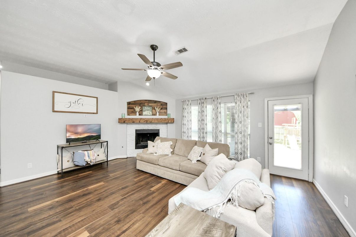 Fireplace, Interior, Living room, Wood Texture Flooring