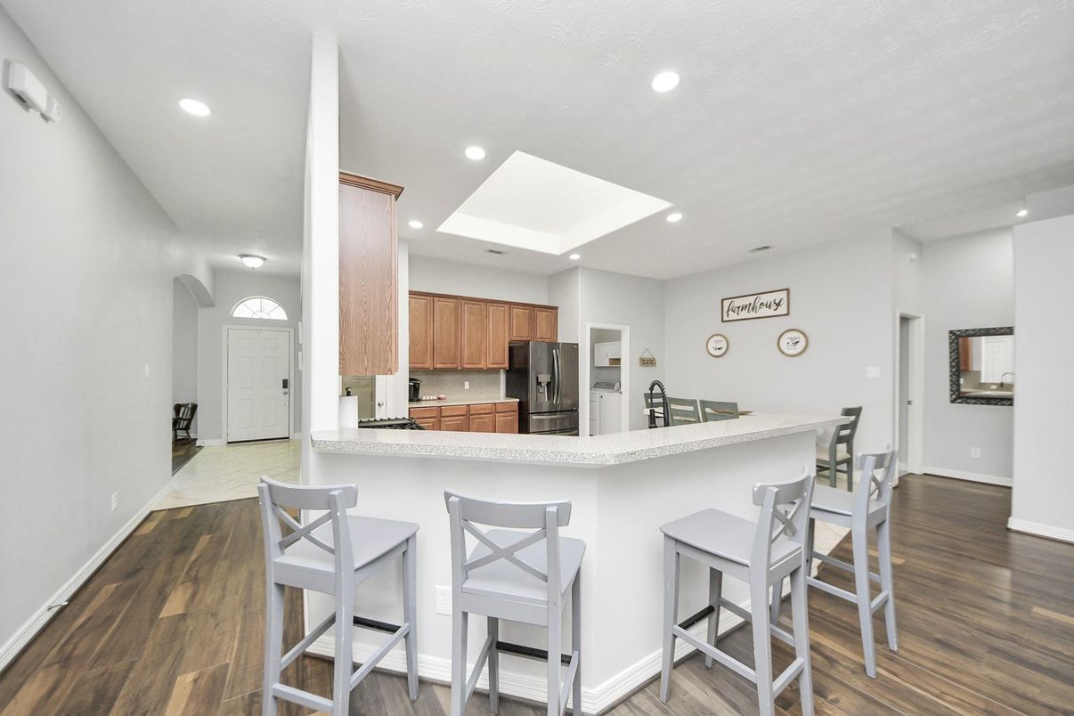 Interior, Kitchen, Recessed Lighting, Wood Texture Flooring