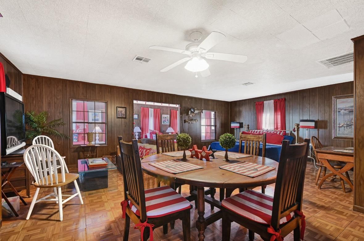 Dining room, Interior, Wood Texture Flooring, Wooden Walls