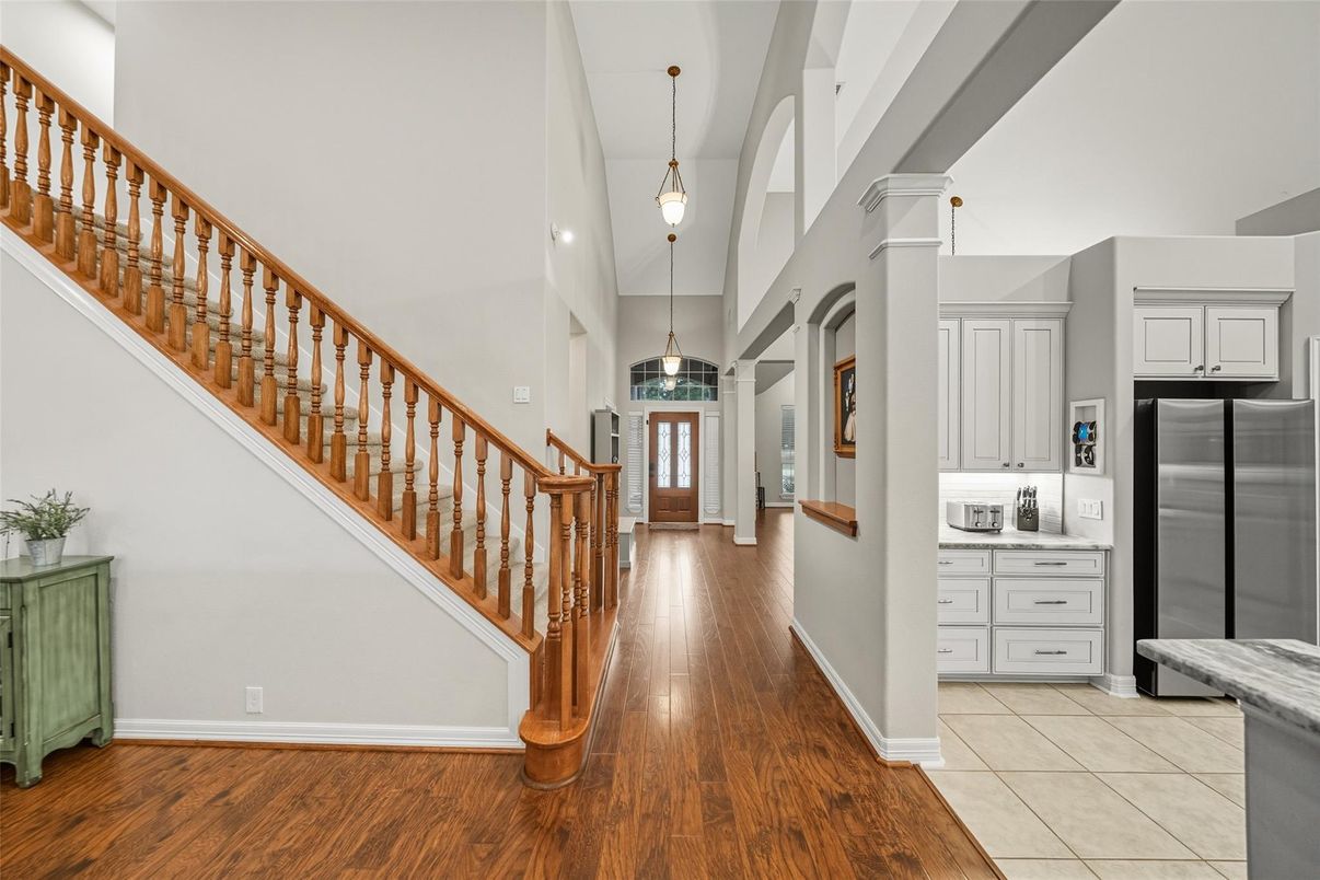Interior, Kitchen, Pendant Lights, Stainless Steel Appliances, Wood Texture Flooring