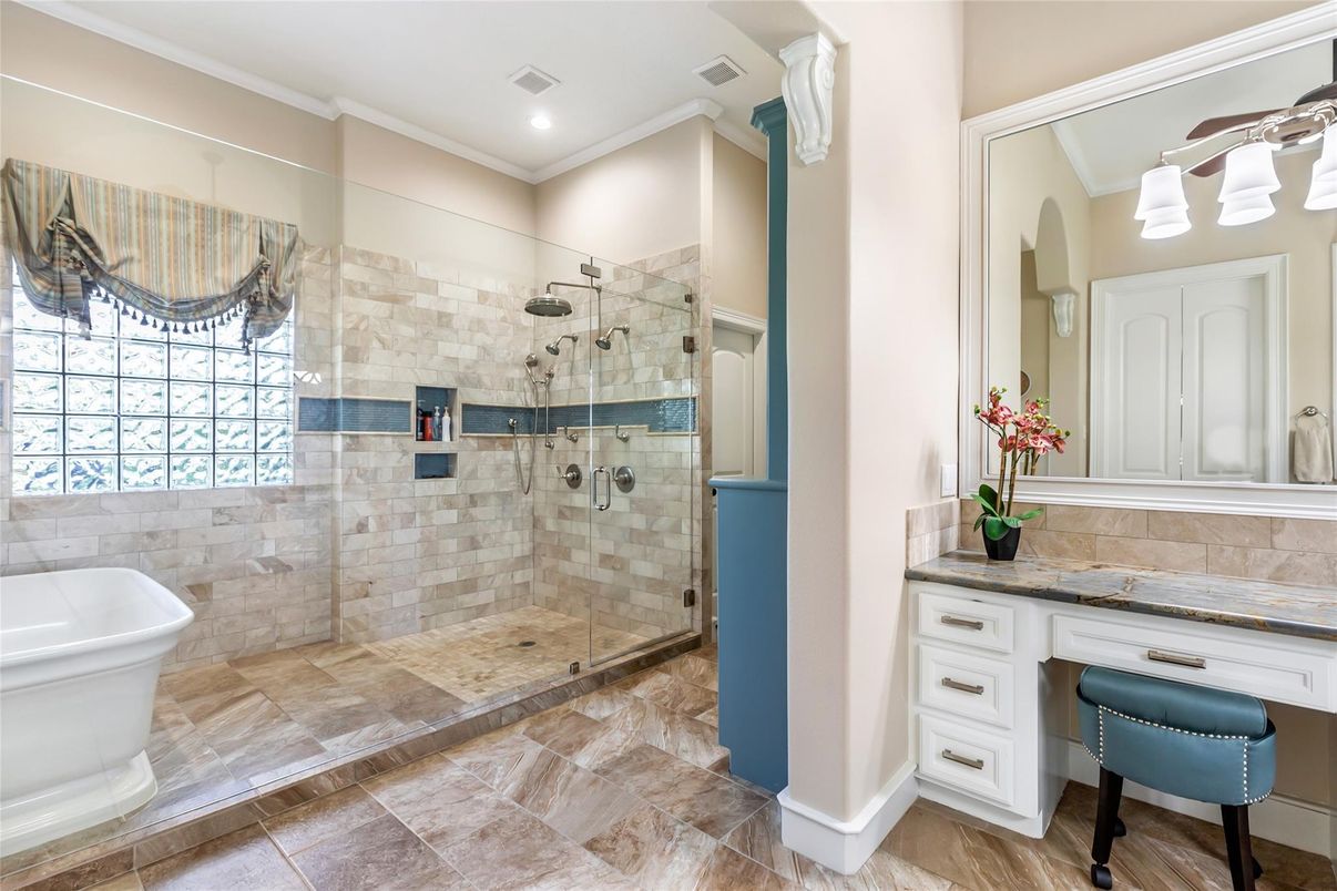 Bathroom, Glass Shower, Interior, Recessed Lighting