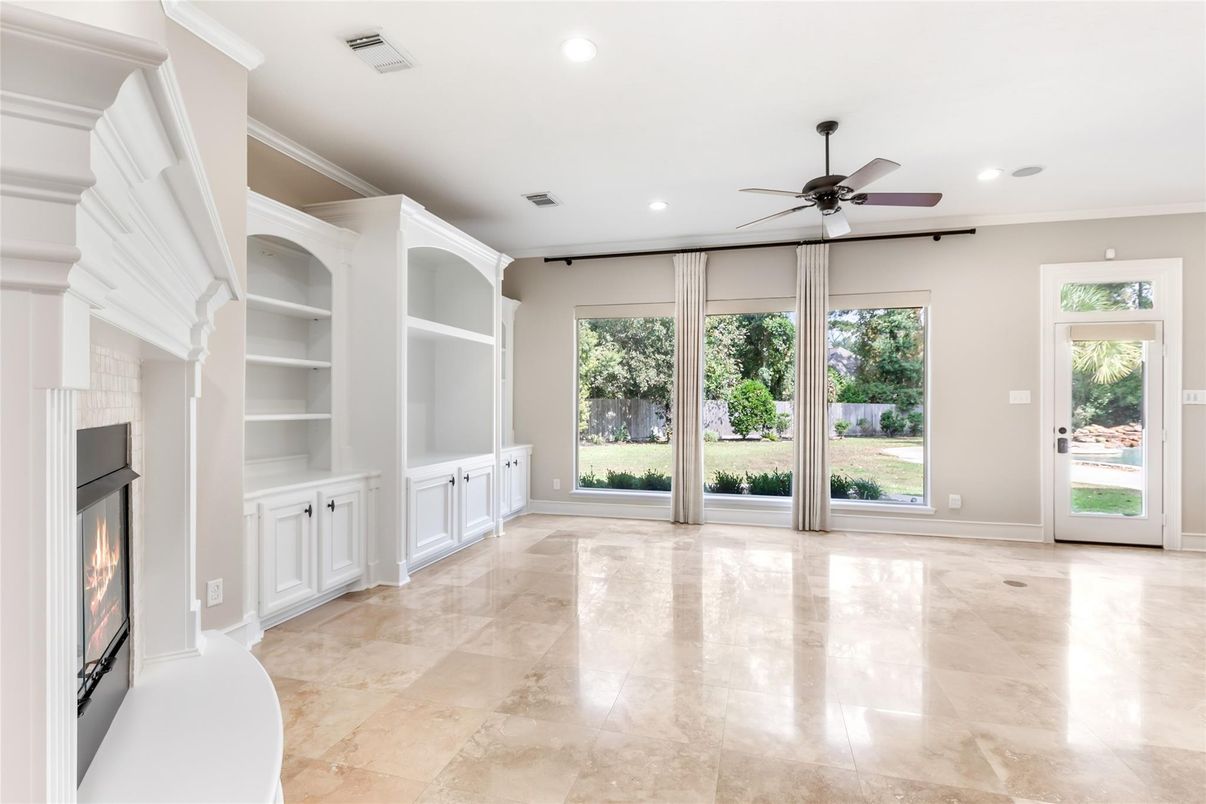 Empty room, Fireplace, Interior, Recessed Lighting