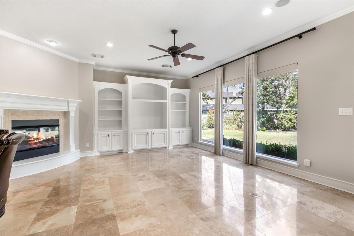 Empty room, Fireplace, Interior, Recessed Lighting