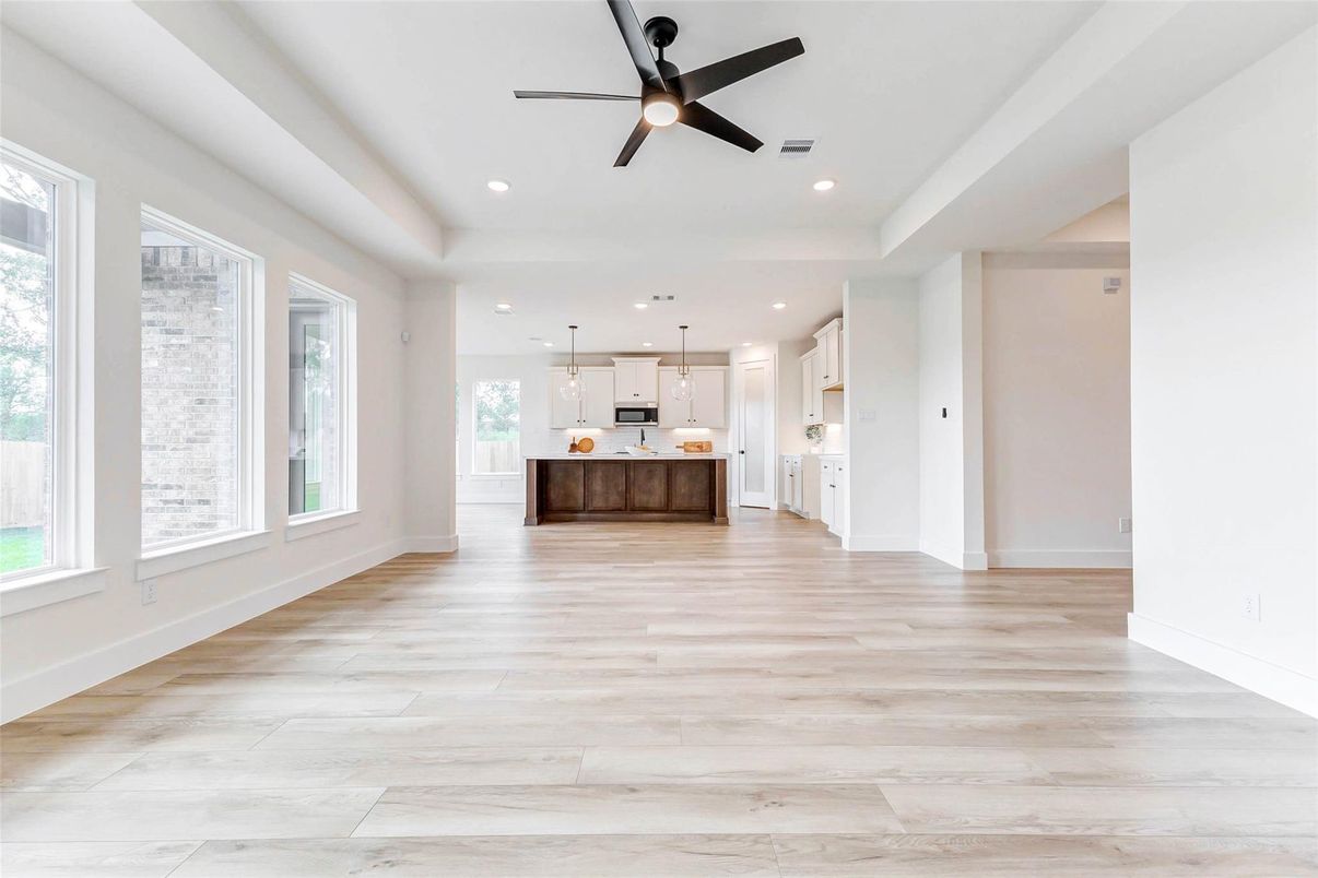 Interior, Kitchen, Pendant Lights, Recessed Lighting, Wood Texture Flooring