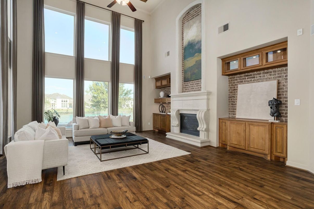 Fireplace, Interior, Living room, Stone Walls, Wood Texture Flooring