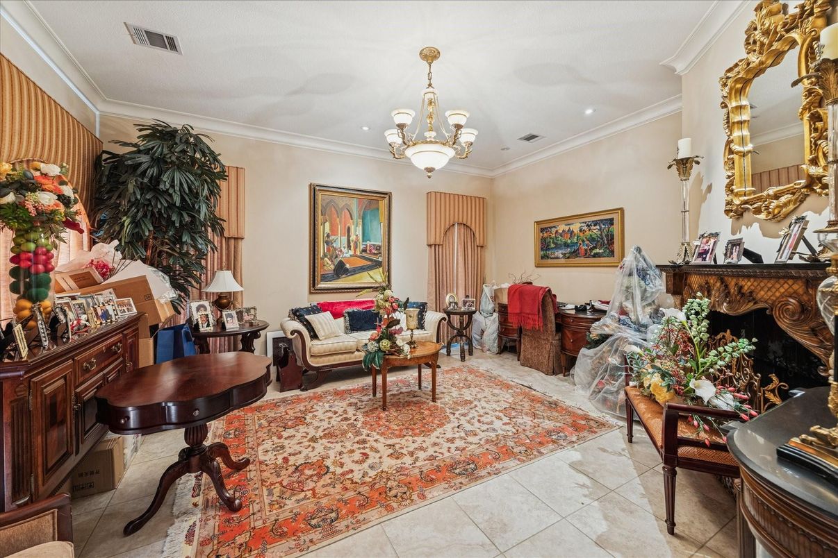 Chandelier, Fireplace, Interior, Living room, Recessed Lighting