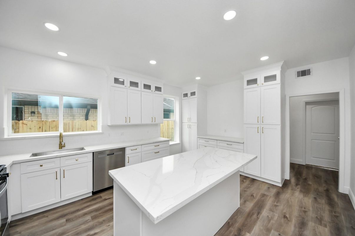 Interior, Kitchen, Recessed Lighting, Wood Texture Flooring