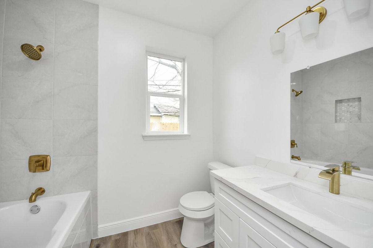 Bathroom, Interior, Marble Walls, Wood Texture Flooring