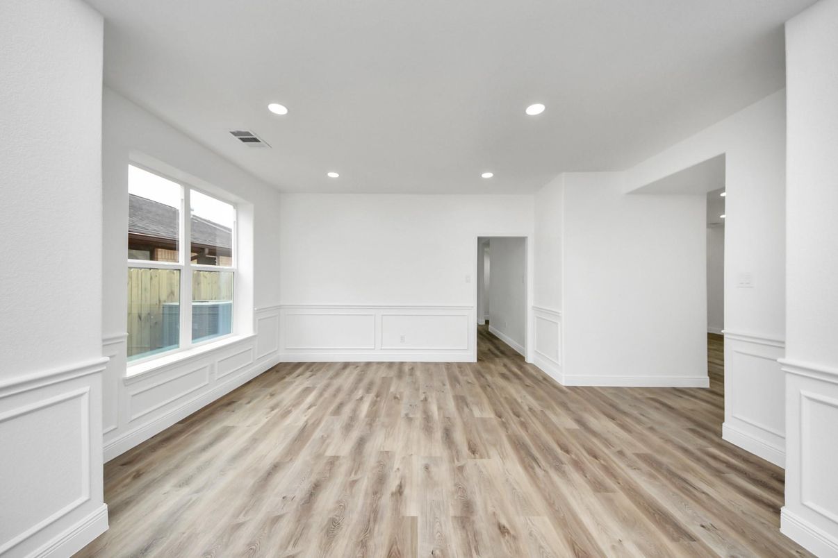 Empty room, Interior, Recessed Lighting, Wood Texture Flooring