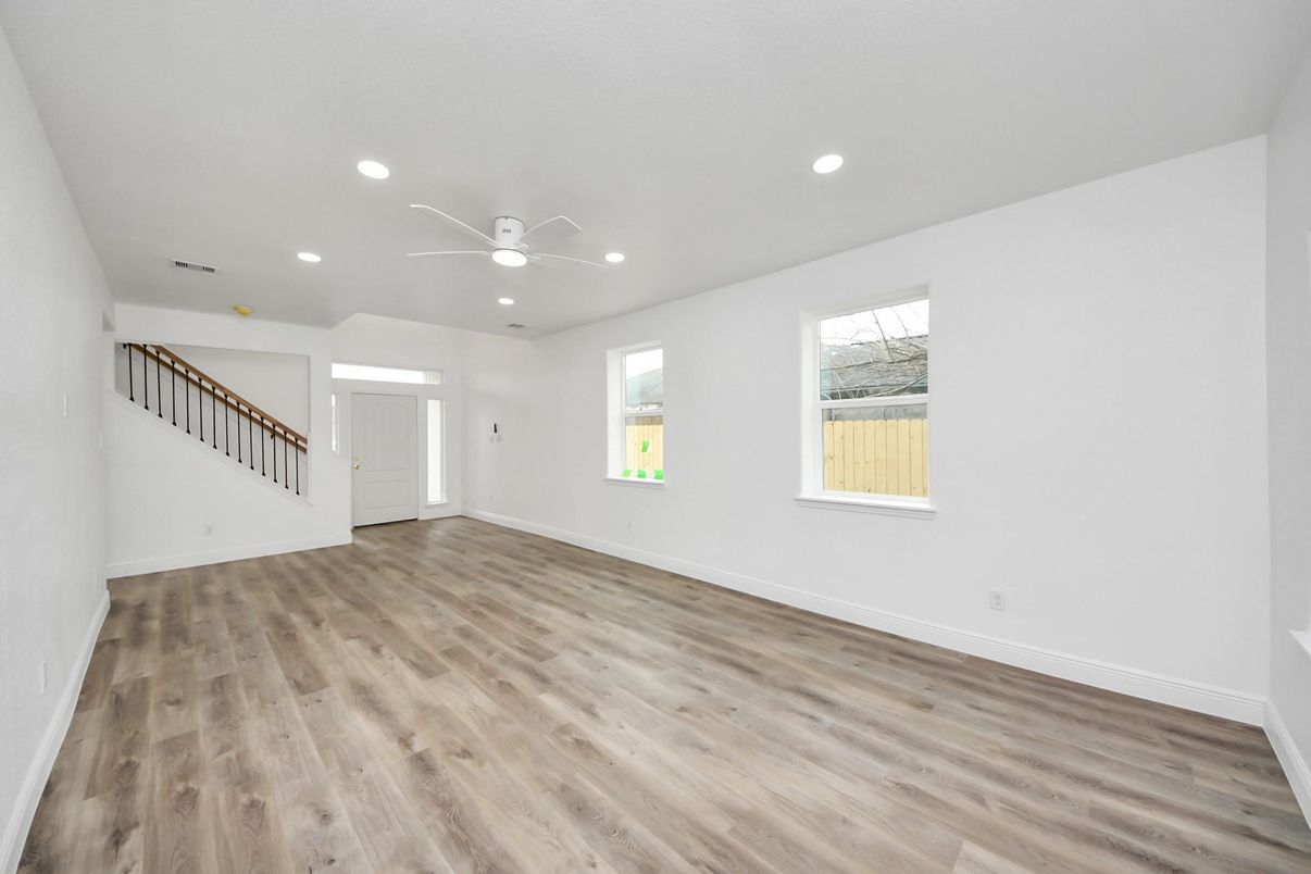 Empty room, Interior, Recessed Lighting, Wood Texture Flooring
