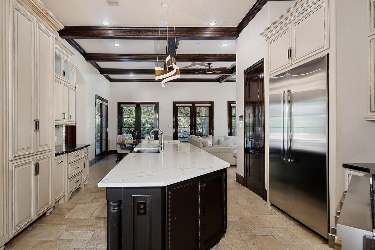 Interior, Kitchen, Pendant Lights, Recessed Lighting, Stainless Steel Appliances, Wooden Beams