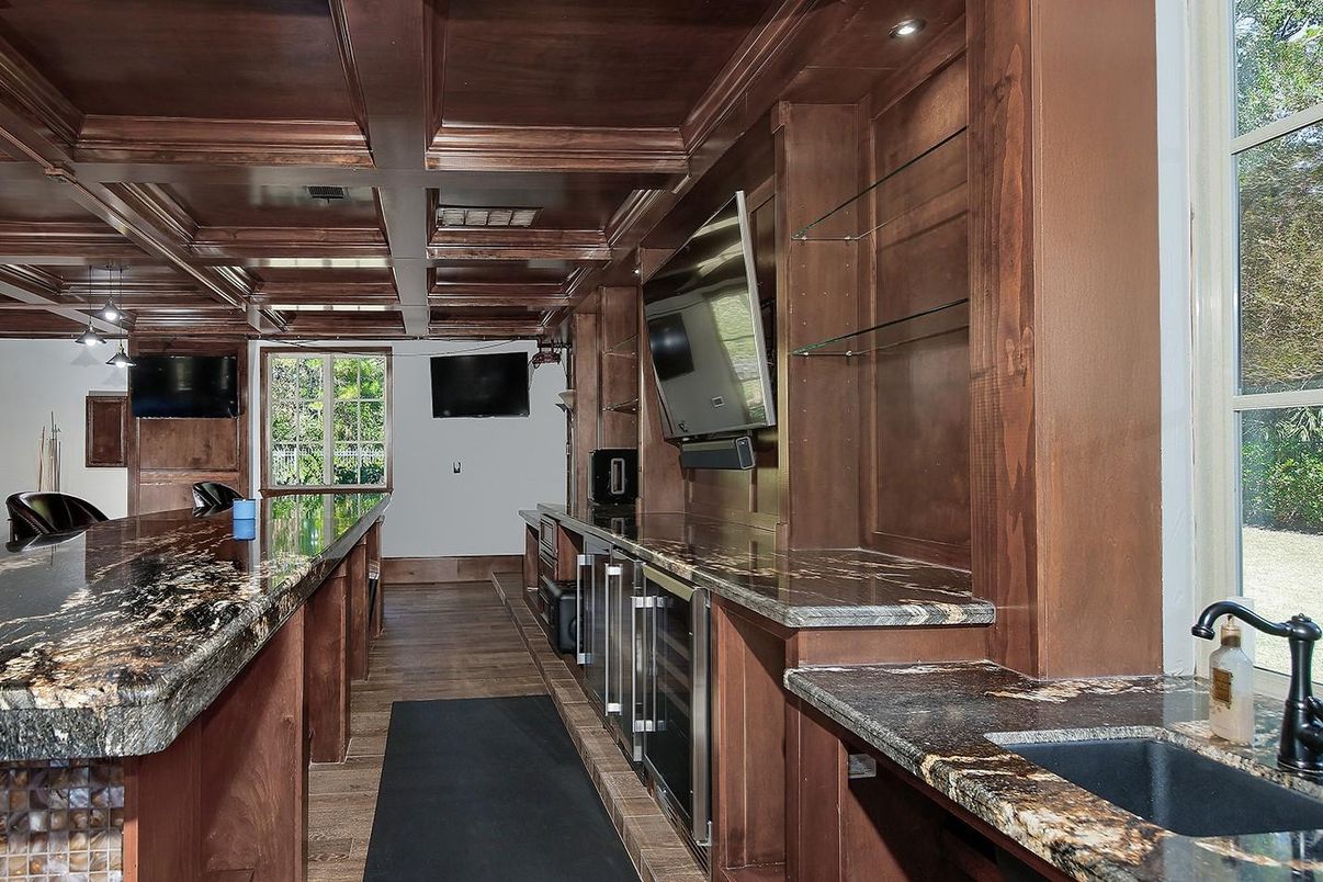 Interior, Kitchen, Recessed Lighting, Wooden Ceilings, Wood Texture Flooring