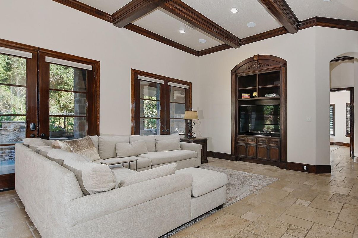 Interior, Living room, Recessed Lighting, Wooden Beams