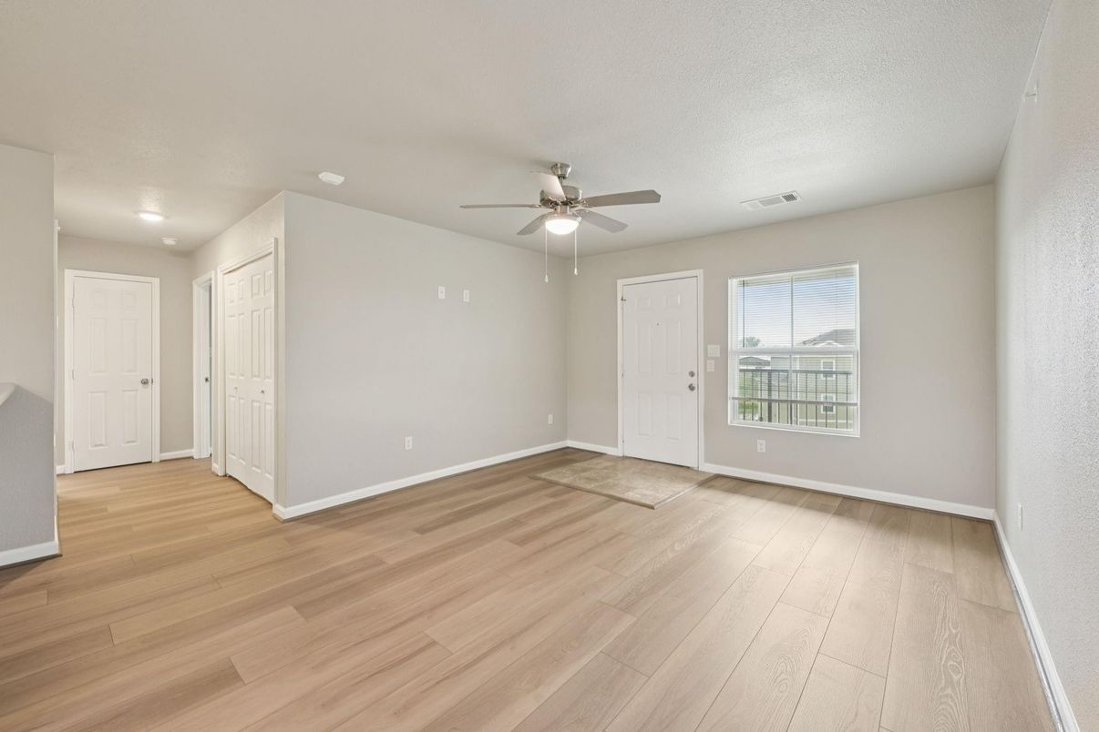 Empty room, Interior, Recessed Lighting, Wood Texture Flooring