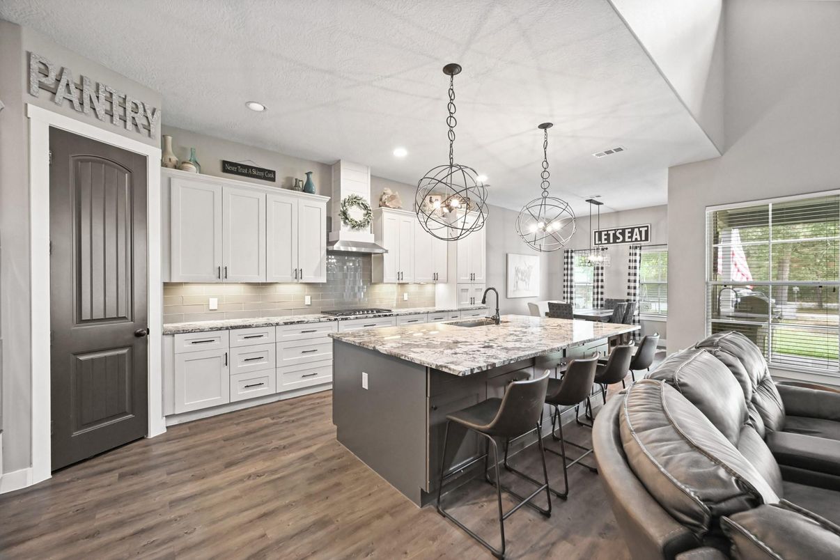 Interior, Kitchen, Pendant Lights, Recessed Lighting, Wood Texture Flooring