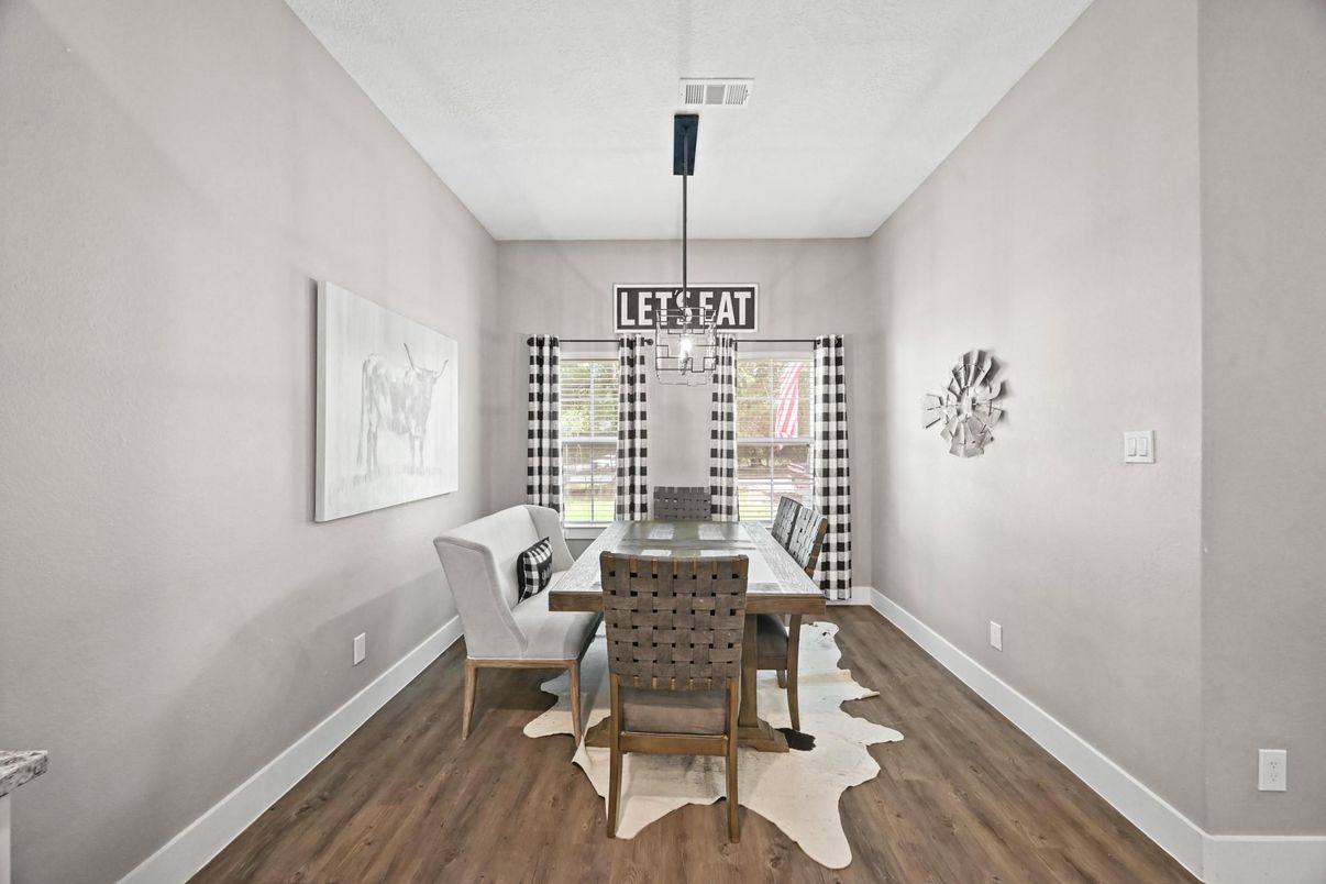 Dining room, Interior, Pendant Lights, Wood Texture Flooring