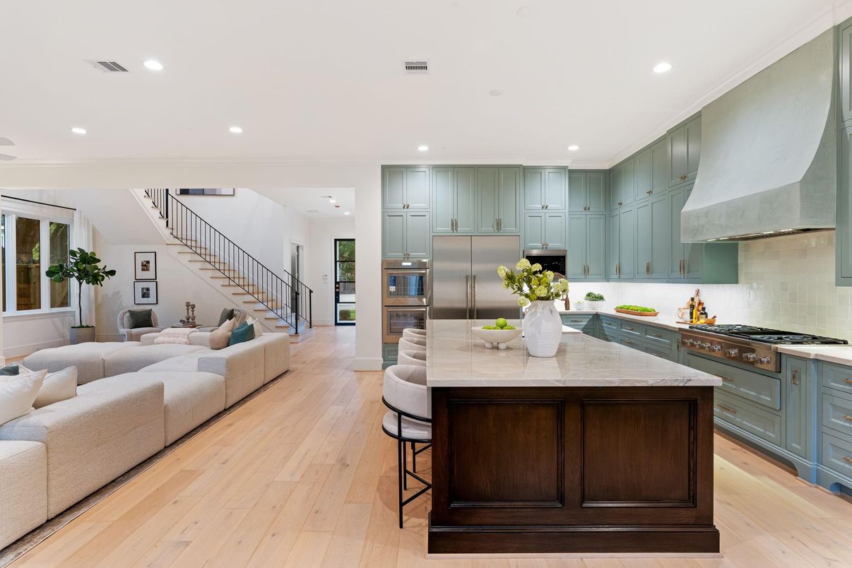 Interior, Kitchen, Living room, Recessed Lighting, Stainless Steel Appliances, Wood Texture Flooring