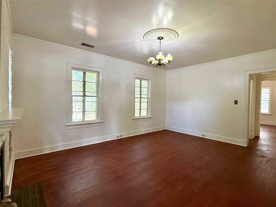Chandelier, Empty room, Fireplace, Interior, Wood Texture Flooring