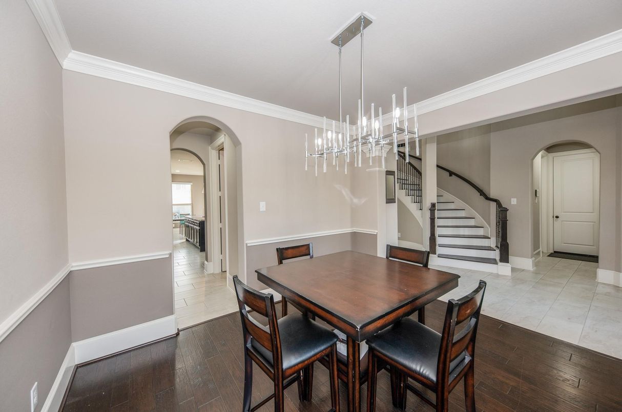Dining room, Interior, Pendant Lights, Wood Texture Flooring