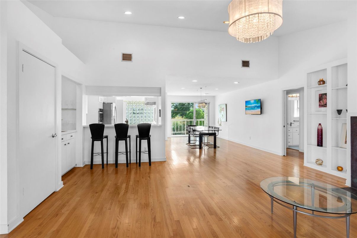 Chandelier, Game Room, Interior, Recessed Lighting, Wood Texture Flooring