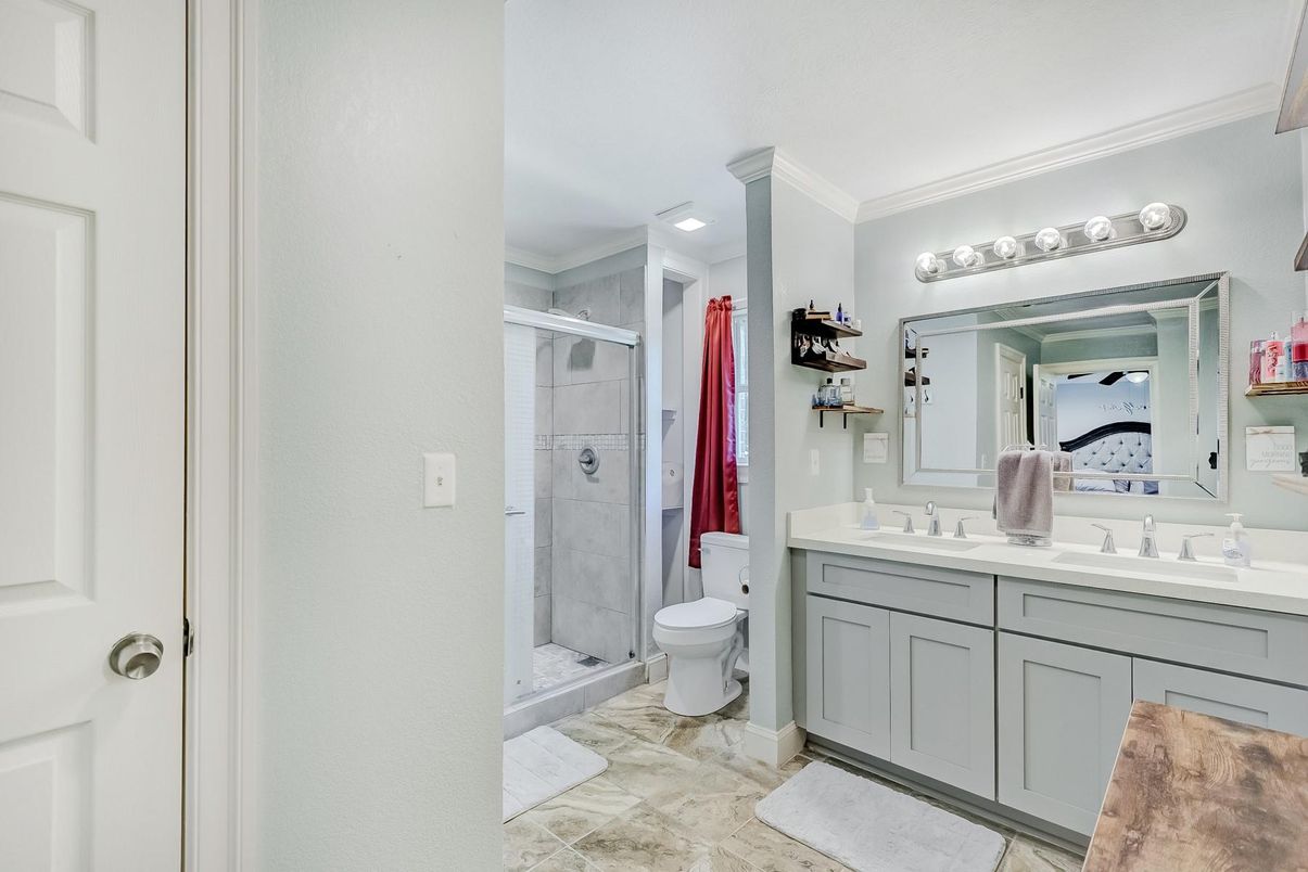Bathroom, Dual Sink Vanities, Glass Shower, Interior, Recessed Lighting