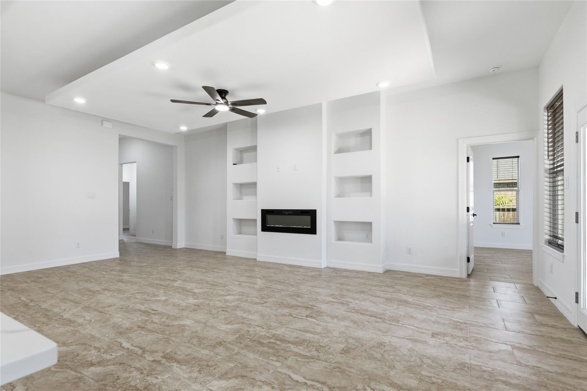 Empty room, Fireplace, Interior, Recessed Lighting
