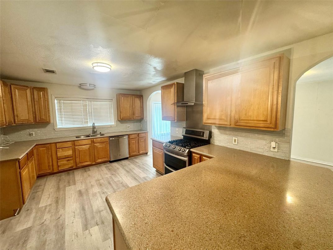 Interior, Kitchen, Stainless Steel Appliances, Wood Texture Flooring