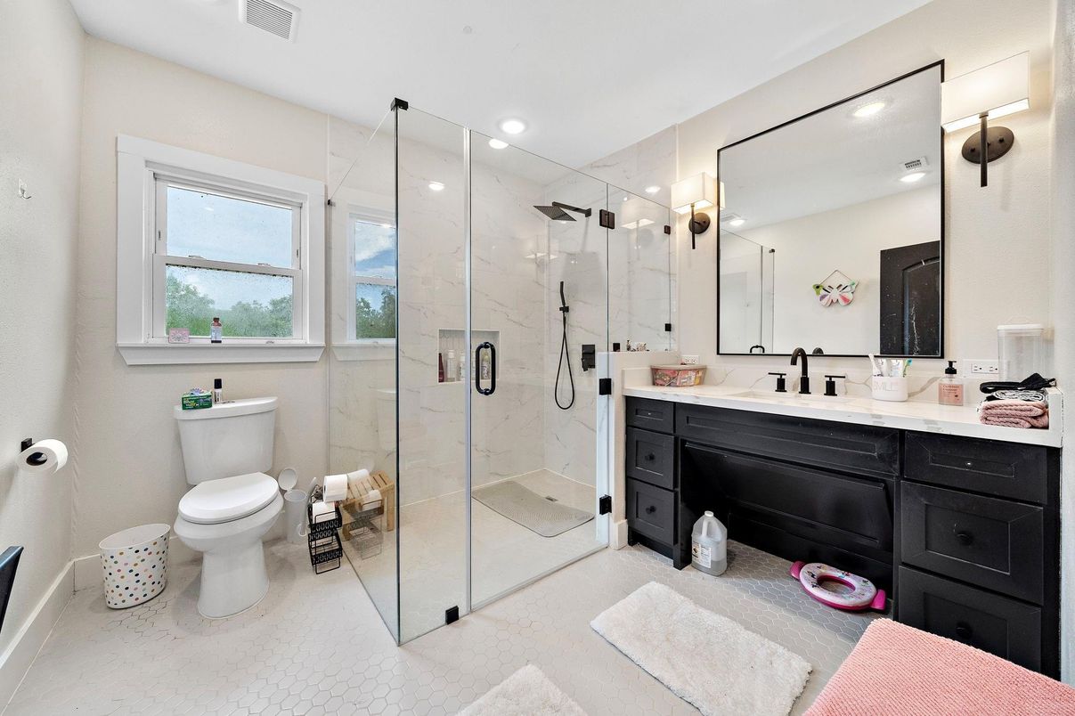 Bathroom, Glass Shower, Interior, Recessed Lighting