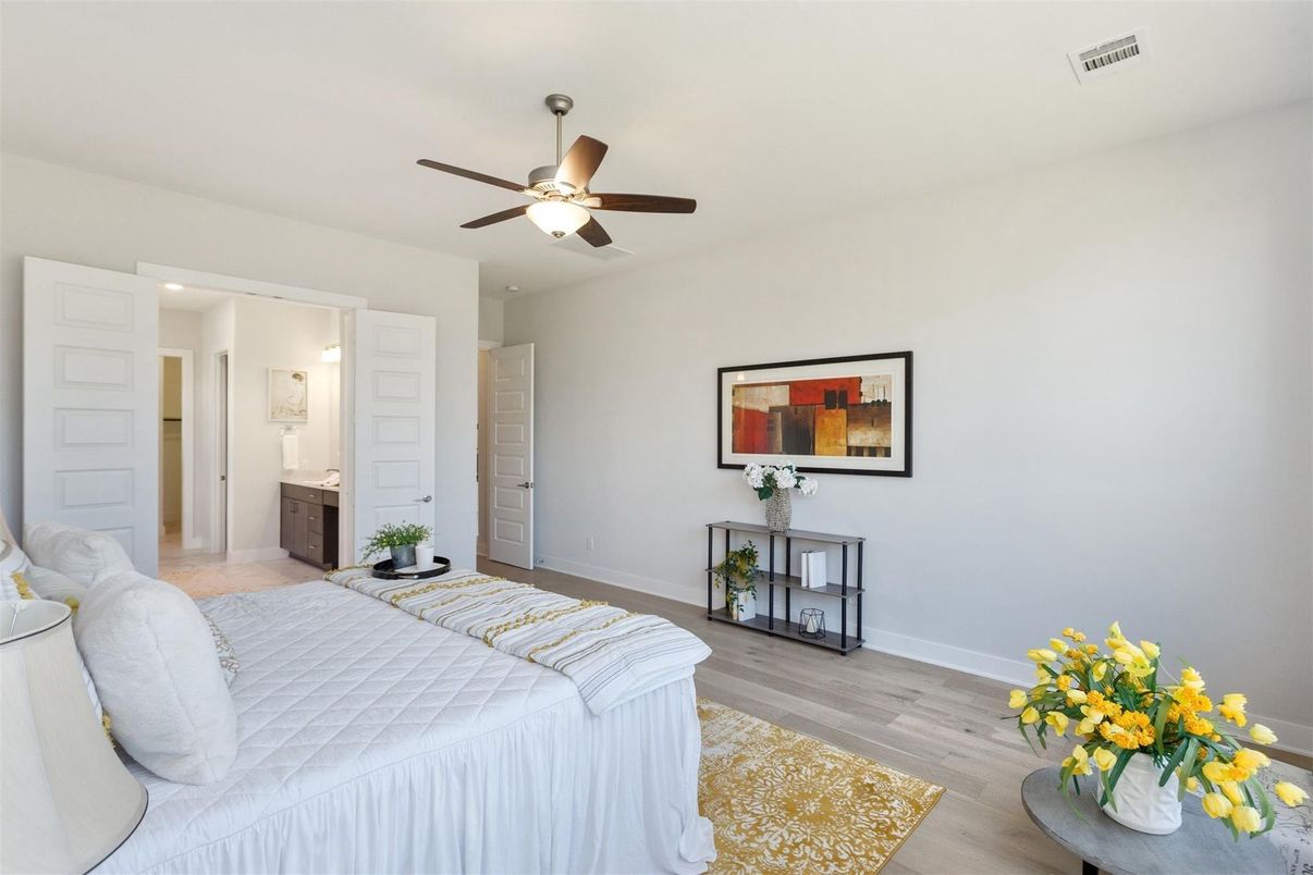 Bedroom, Interior, Recessed Lighting, Wood Texture Flooring