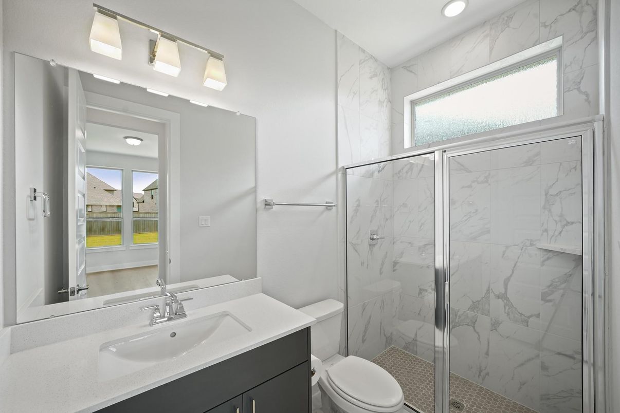 Bathroom, Glass Shower, Interior, Marble Walls, Recessed Lighting