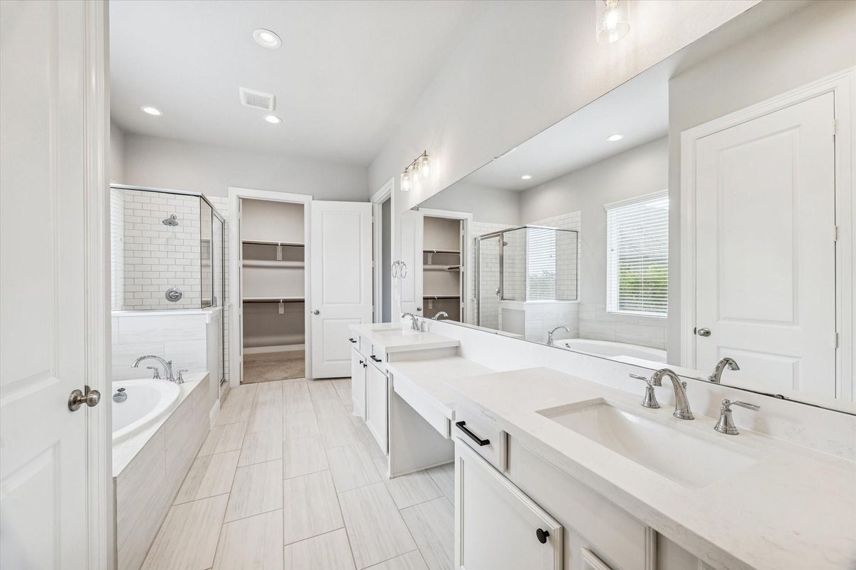 Bathroom, Dual Sink Vanities, Glass Shower, Interior, Recessed Lighting