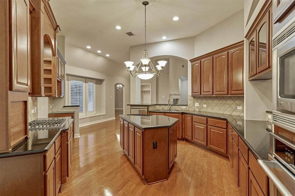 Chandelier, Interior, Kitchen, Recessed Lighting, Wood Texture Flooring
