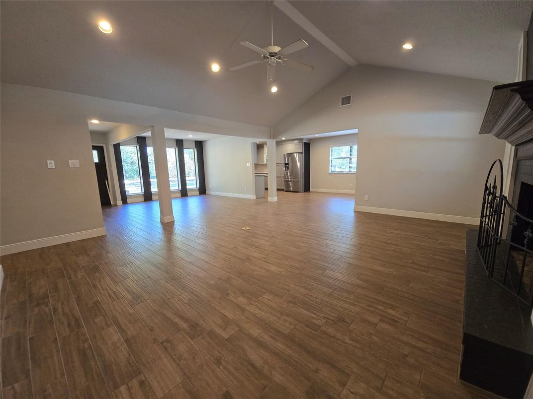 Empty room, Interior, Recessed Lighting, Wood Texture Flooring