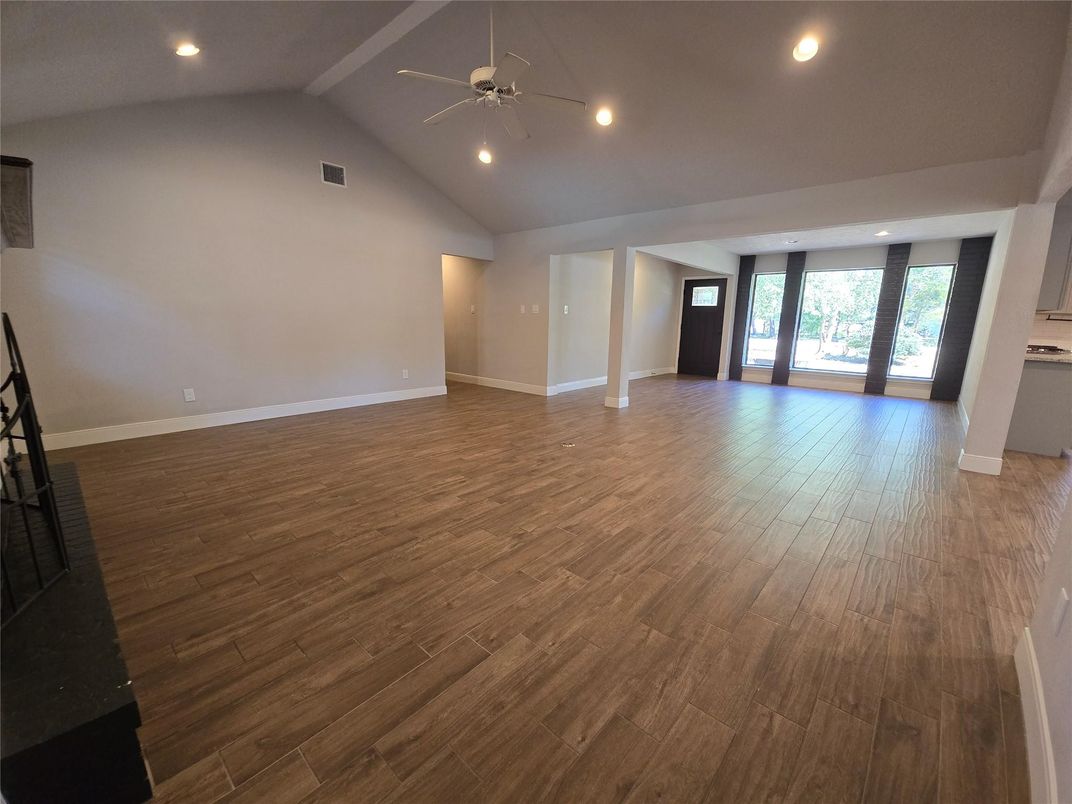 Empty room, Interior, Recessed Lighting, Wood Texture Flooring