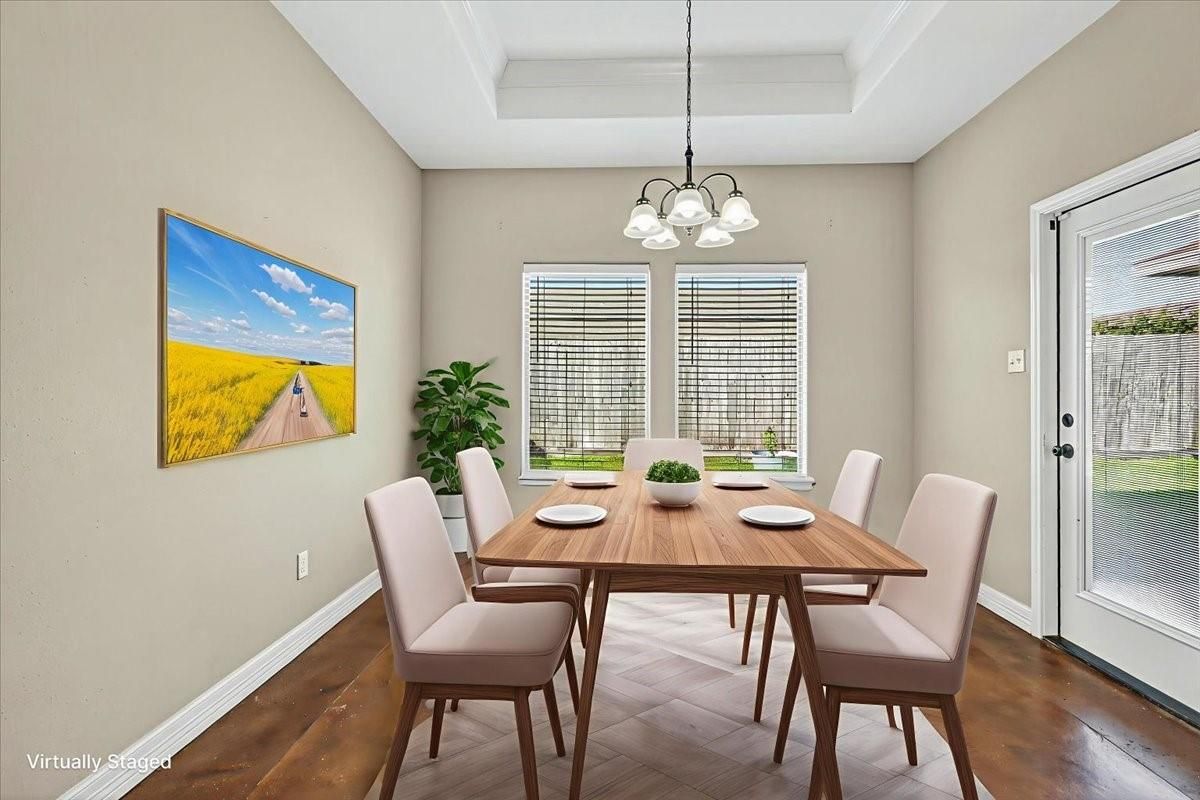 Chandelier, Dining room, Interior, Pendant Lights, Wood Texture Flooring