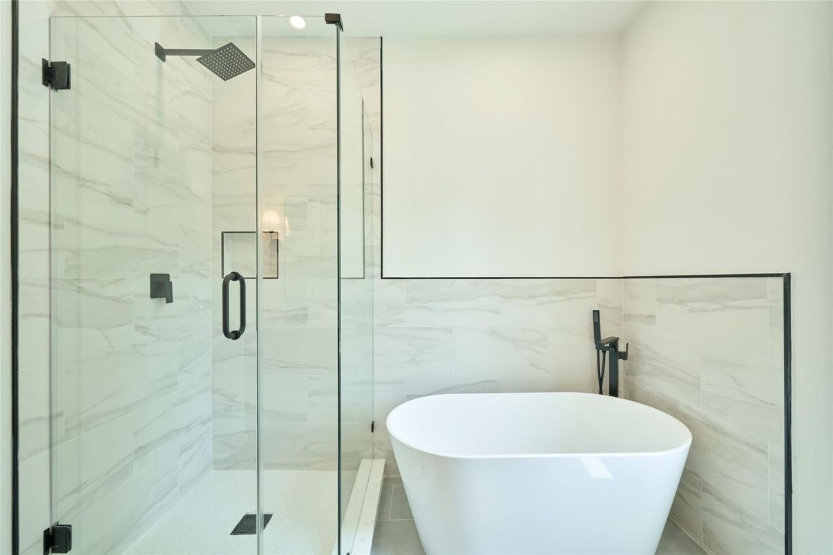 Bathroom, Free Standing Baths, Glass Shower, Interior, Marble Walls