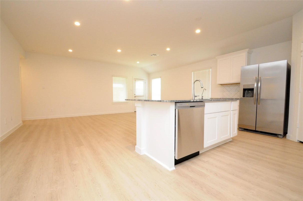 Interior, Kitchen, Recessed Lighting, Wood Texture Flooring