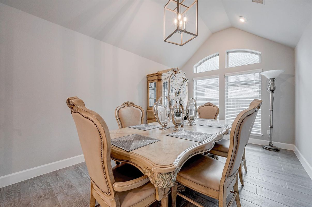 Dining room, Interior, Recessed Lighting, Wood Texture Flooring