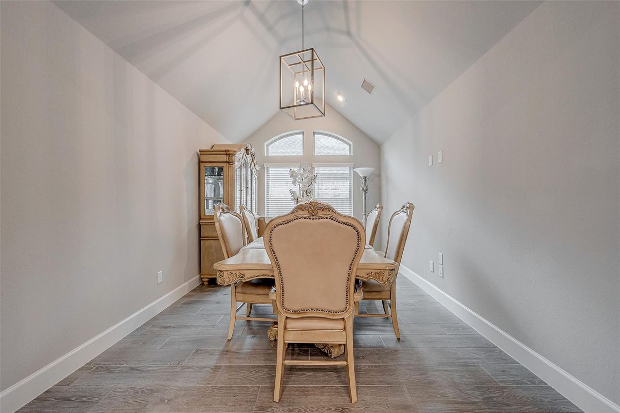 Dining room, Interior, Pendant Lights, Wood Texture Flooring