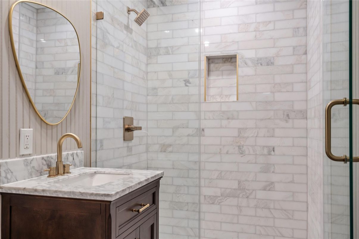 Bathroom, Glass Shower, Interior, Marble Walls