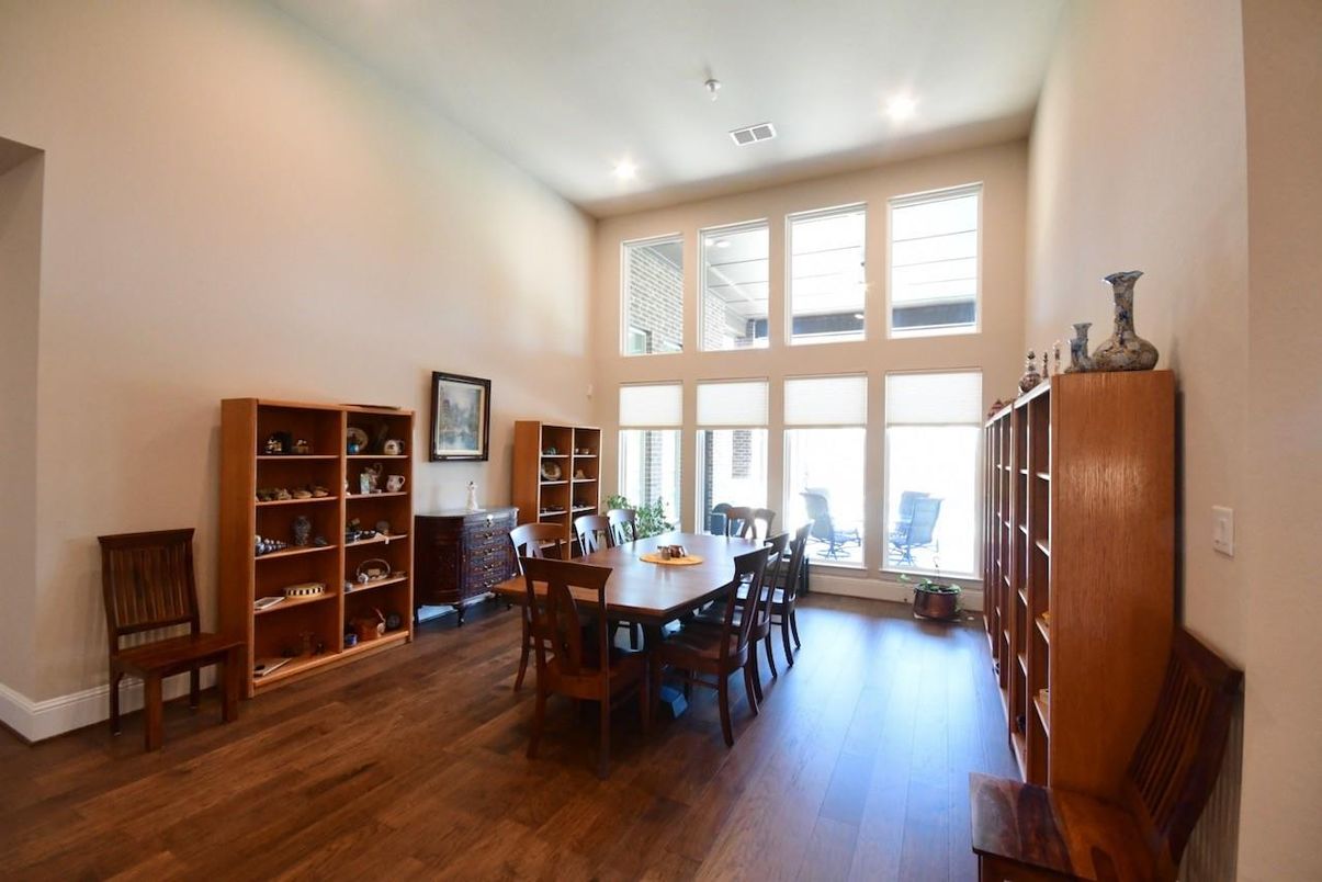 Dining room, Interior, Recessed Lighting, Wood Texture Flooring