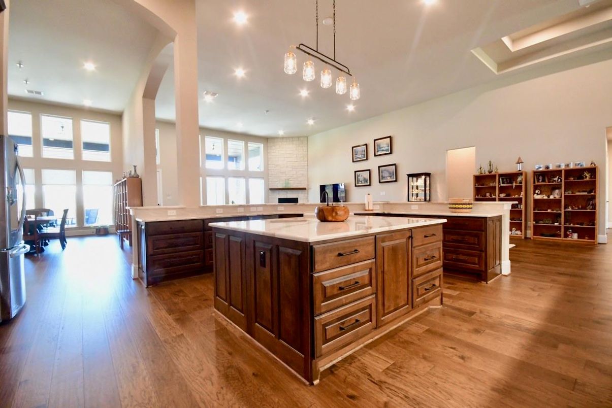 Interior, Kitchen, Pendant Lights, Recessed Lighting, Wood Texture Flooring