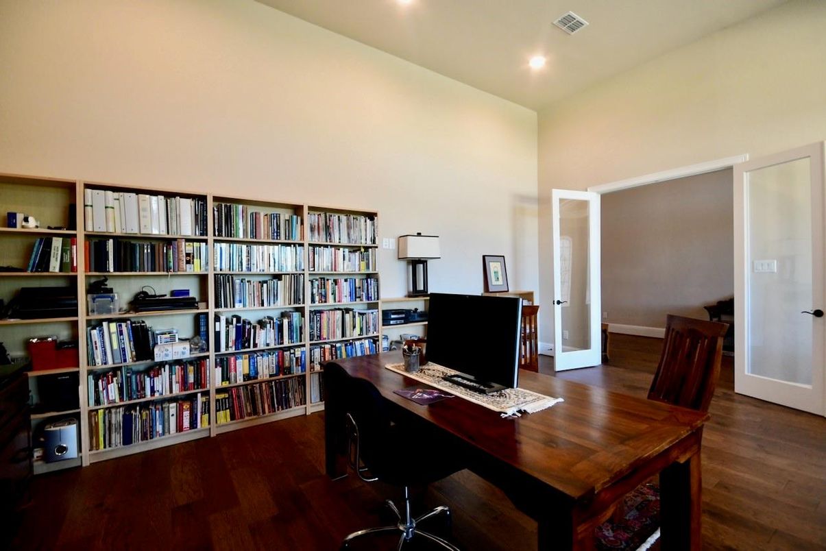 Home Office, Interior, Recessed Lighting, Wood Texture Flooring