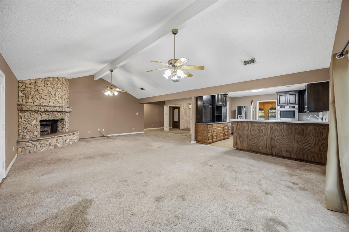 Empty room, Fireplace, Interior, Kitchen, Stone Walls