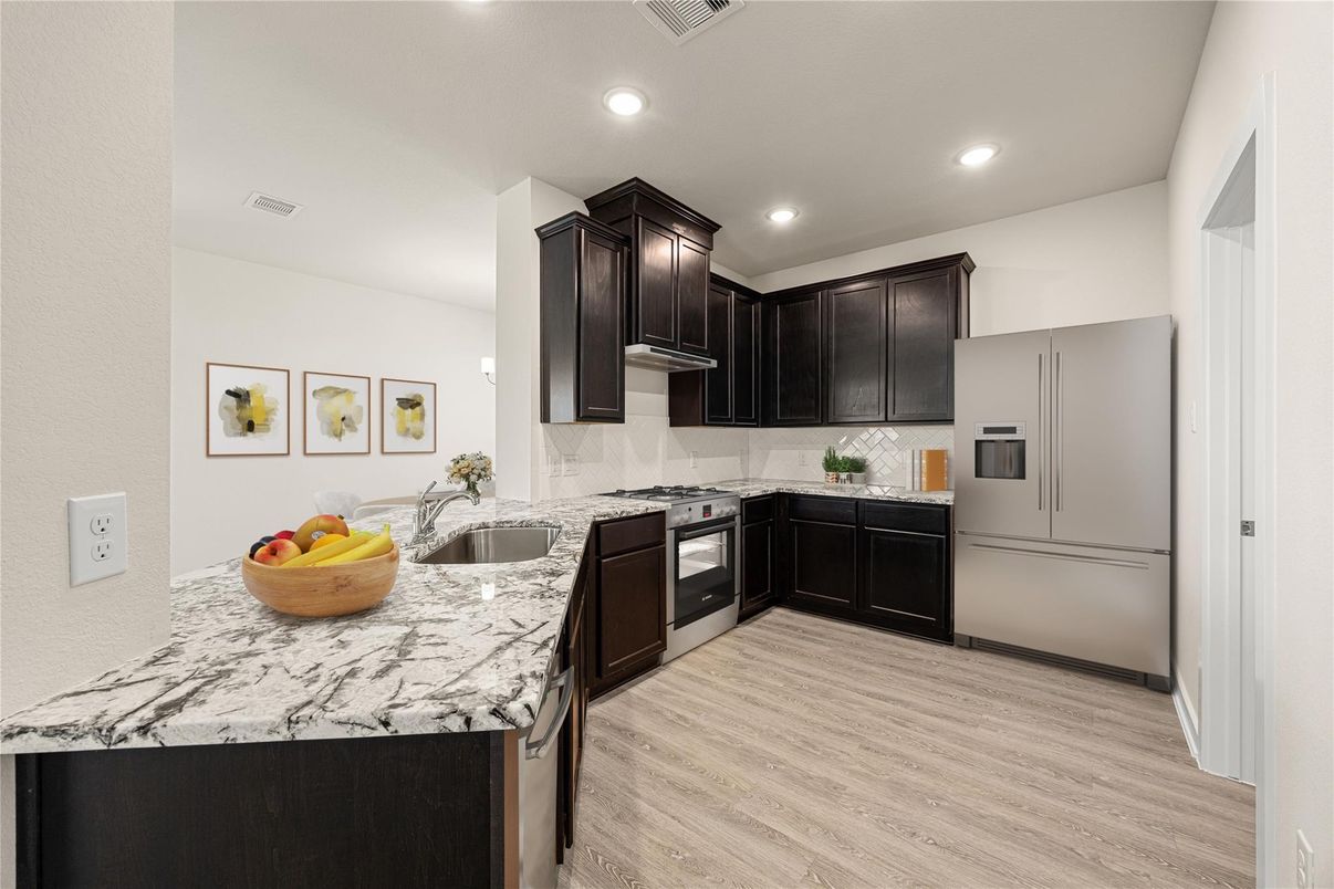 Interior, Kitchen, Recessed Lighting, Wood Texture Flooring