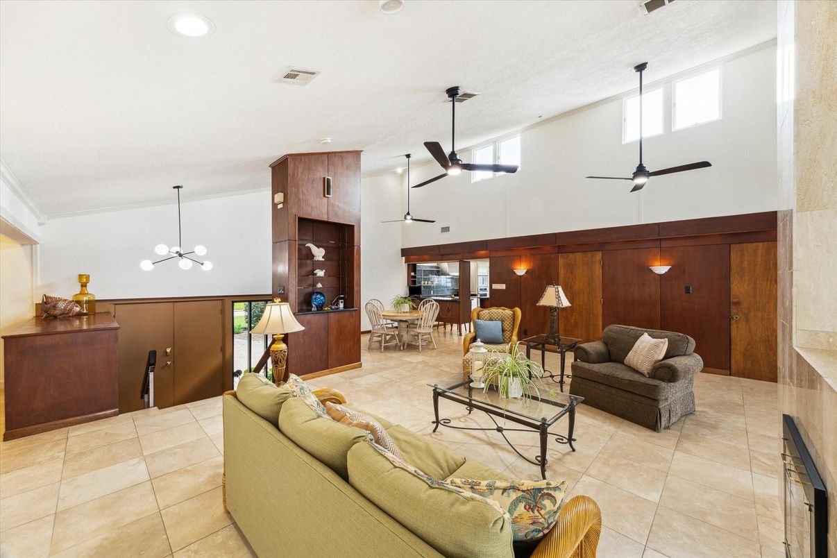 Dining room, Fireplace, Interior, Living room, Pendant Lights, Recessed Lighting